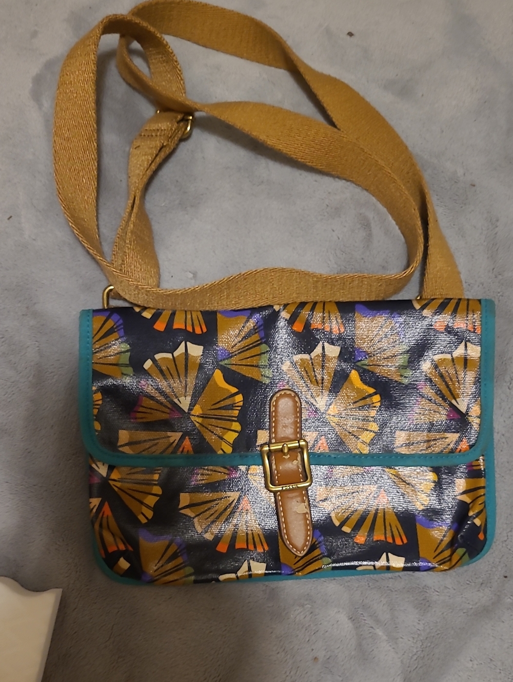 Fossil Floral Print Crossbody Bag in Mustard, Teal, Navy
